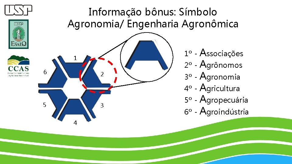 Informação bônus: Símbolo Agronomia/ Engenharia Agronômica 1º - Associações 1 6 2º - Agrônomos