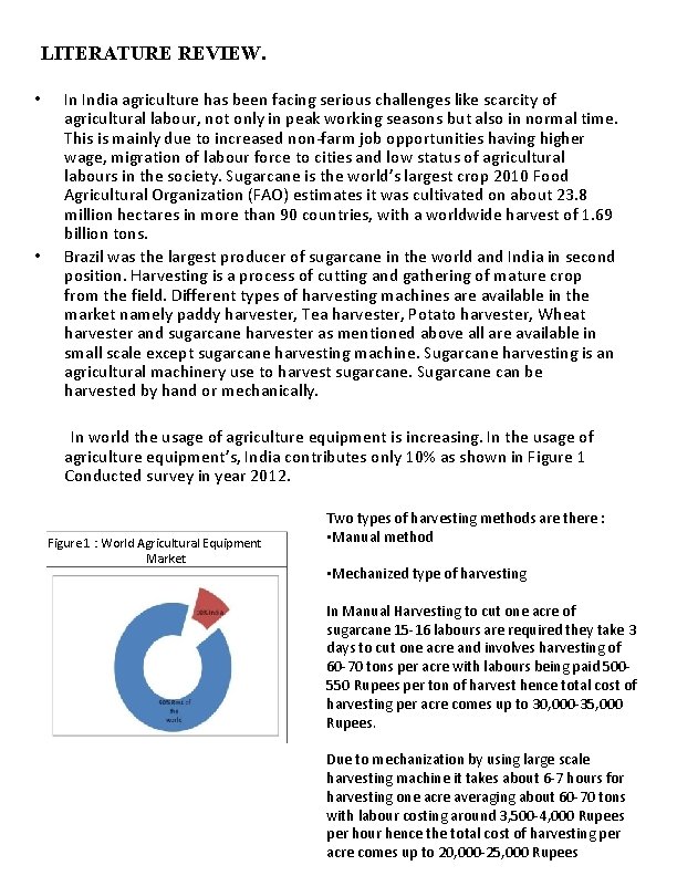 LITERATURE REVIEW. • • In India agriculture has been facing serious challenges like scarcity