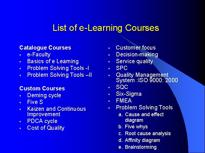 List of e-Learning Courses Catalogue Courses § e-Faculty § Basics of e Learning §