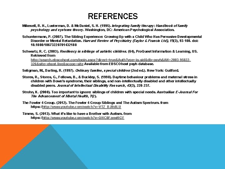 REFERENCES Mikesell, R. H. , Lusterman, D. & Mc. Daniel, S. H. (1995). Integrating