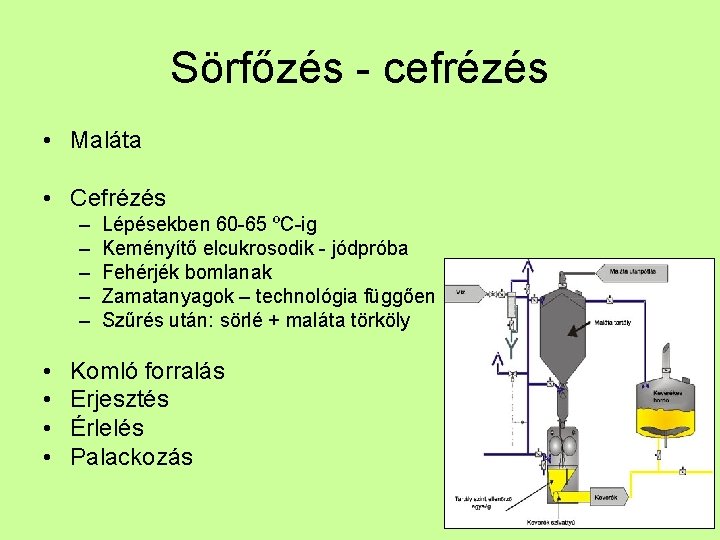 Sörfőzés - cefrézés • Maláta • Cefrézés – – – • • Lépésekben 60