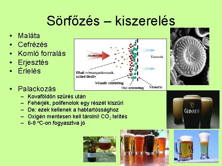 Sörfőzés – kiszerelés • • • Maláta Cefrézés Komló forralás Erjesztés Érlelés • Palackozás