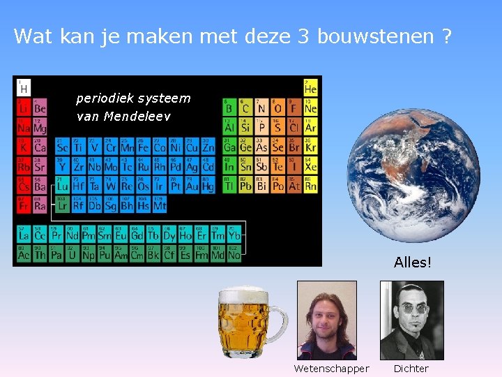 Wat kan je maken met deze 3 bouwstenen ? periodiek systeem van Mendeleev Alles!