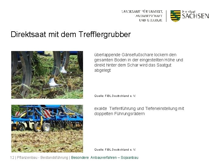 Direktsaat mit dem Trefflergrubber überlappende Gänsefußschare lockern den gesamten Boden in der eingestellten Höhe