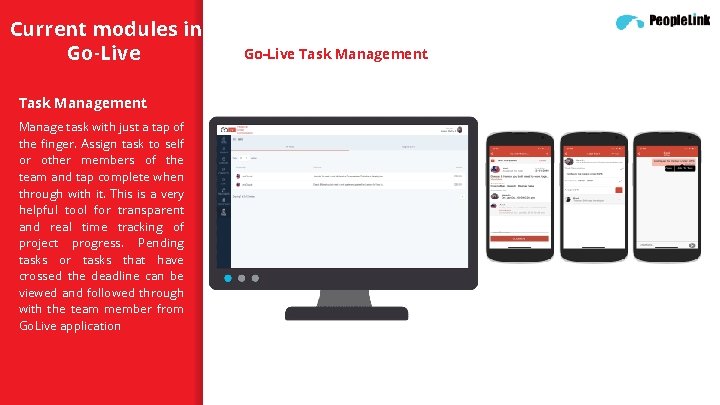 Current modules in Go-Live Task Management Manage task with just a tap of the