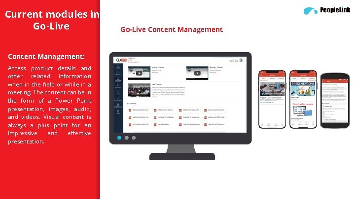 Current modules in Go-Live Content Management: Access product details and other related information when