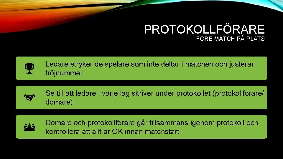 PROTOKOLLFÖRARE FÖRE MATCH PÅ PLATS Ledare stryker de spelare som inte deltar i matchen