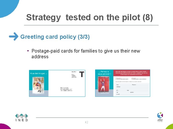 Strategy tested on the pilot (8) Greeting card policy (3/3) • Postage-paid cards for