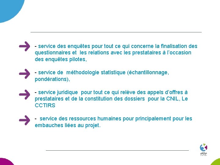 - service des enquêtes pour tout ce qui concerne la finalisation des questionnaires et