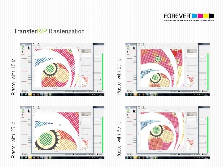 Raster with 15 lpi Raster with 20 lpi Raster with 25 lpi Raster with