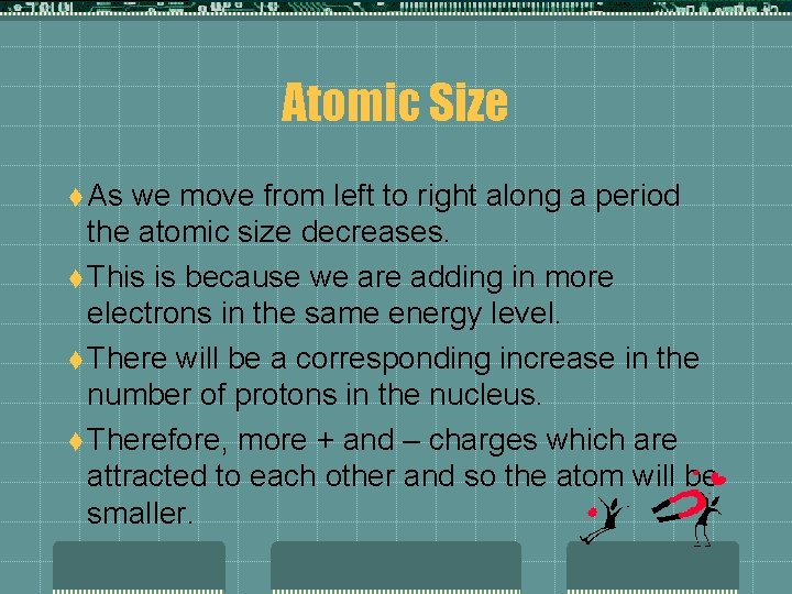 Atomic Size t As we move from left to right along a period the