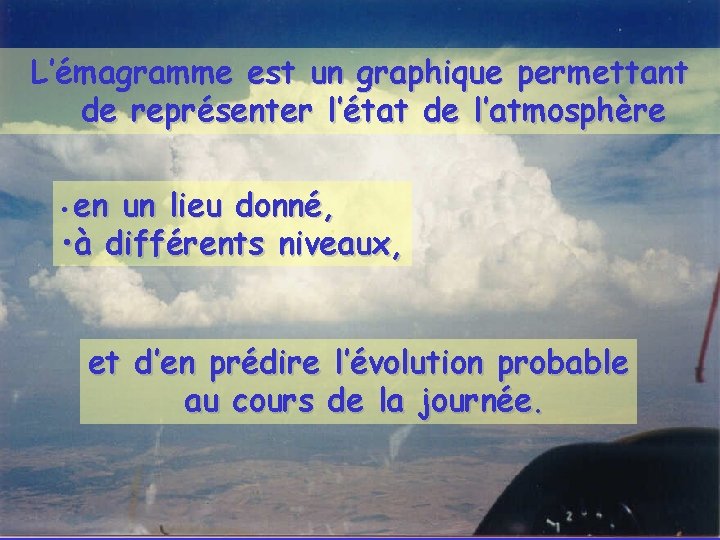 L’émagramme est un graphique permettant de représenter l’état de l’atmosphère • en un lieu