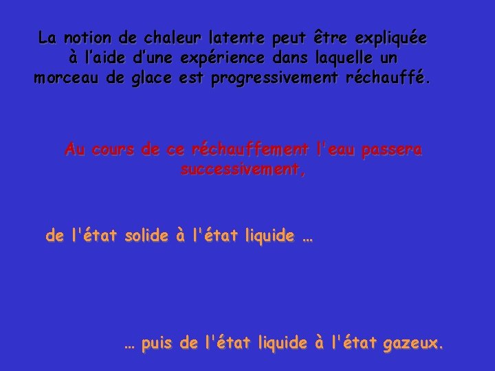 La notion de chaleur latente peut être expliquée à l’aide d’une expérience dans laquelle