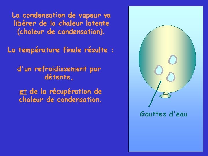 La condensation de vapeur va libérer de la chaleur latente (chaleur de condensation). La
