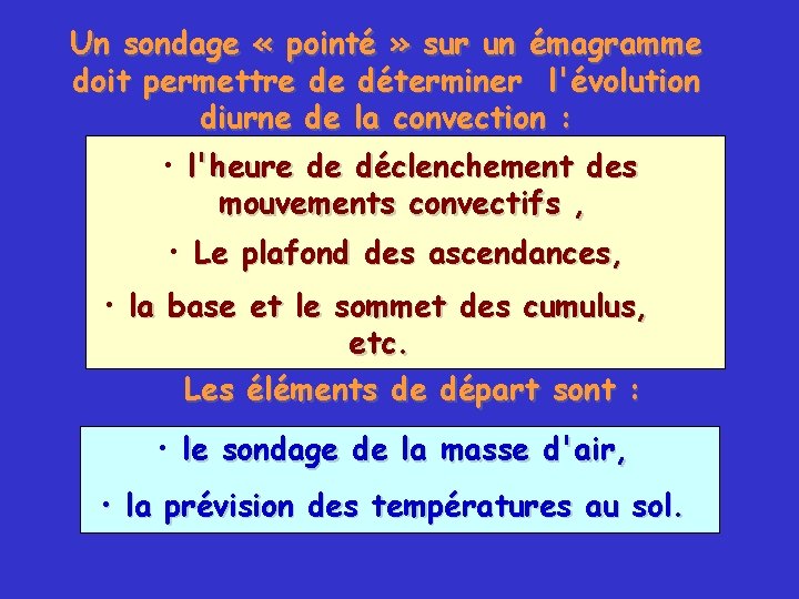 Un sondage « pointé » sur un émagramme doit permettre de déterminer l'évolution diurne