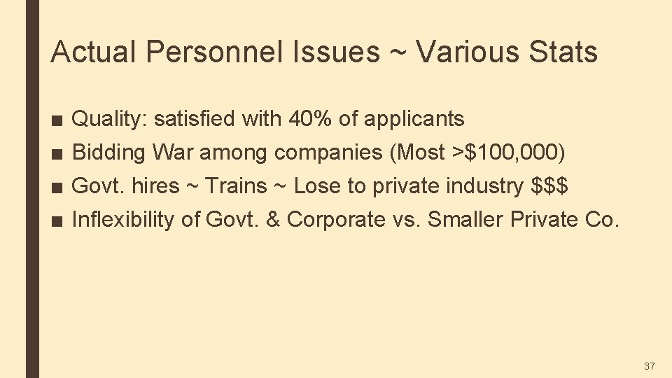 Actual Personnel Issues ~ Various Stats ■ ■ Quality: satisfied with 40% of applicants