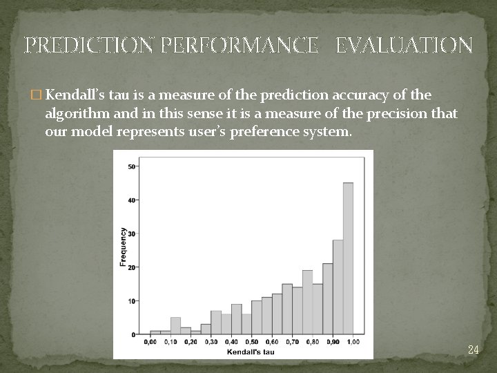 PREDICTION PERFORMANCE EVALUATION � Kendall’s tau is a measure of the prediction accuracy of