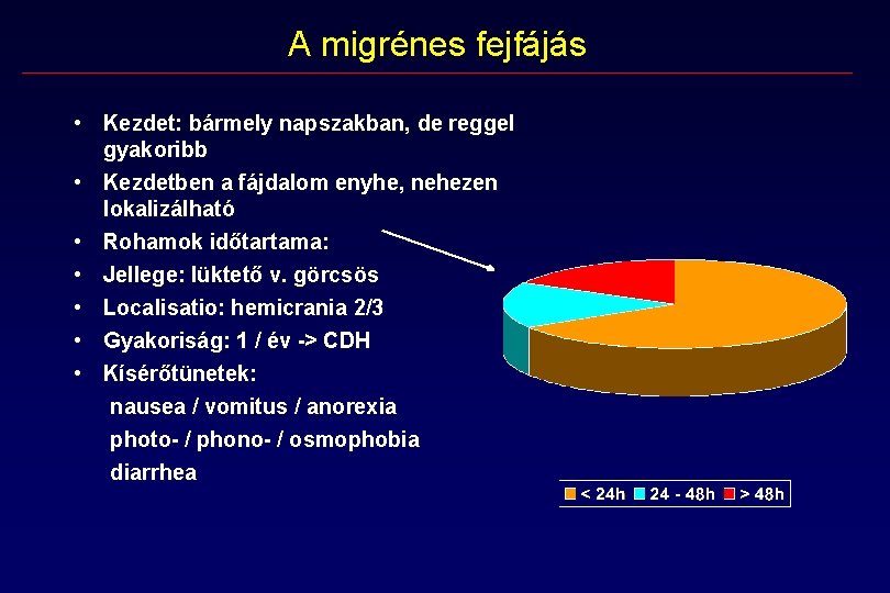 A migrénes fejfájás • Kezdet: bármely napszakban, de reggel gyakoribb • Kezdetben a fájdalom A migrénes fejfájás • Kezdet: bármely napszakban, de reggel gyakoribb • Kezdetben a fájdalom