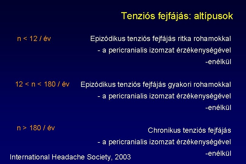 Tenziós fejfájás: altípusok n < 12 / év Epizódikus tenziós fejfájás ritka rohamokkal - Tenziós fejfájás: altípusok n < 12 / év Epizódikus tenziós fejfájás ritka rohamokkal -