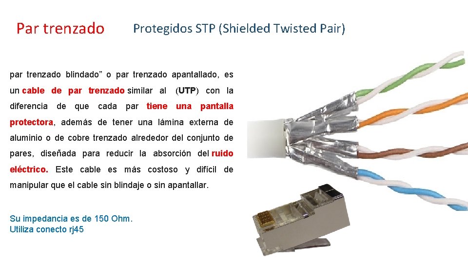 Par trenzado Protegidos STP (Shielded Twisted Pair) par trenzado blindado” o par trenzado apantallado,