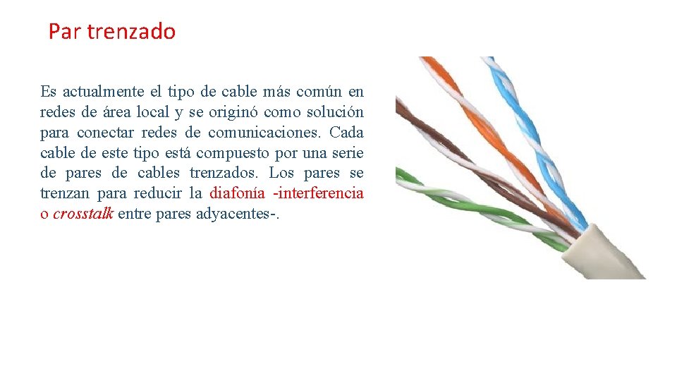 Par trenzado Es actualmente el tipo de cable más común en redes de área