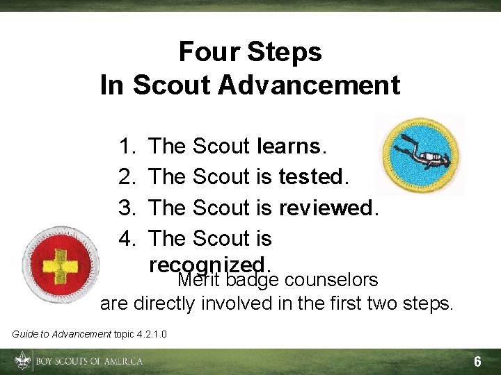 Four Steps In Scout Advancement 1. 2. 3. 4. The Scout learns. The Scout