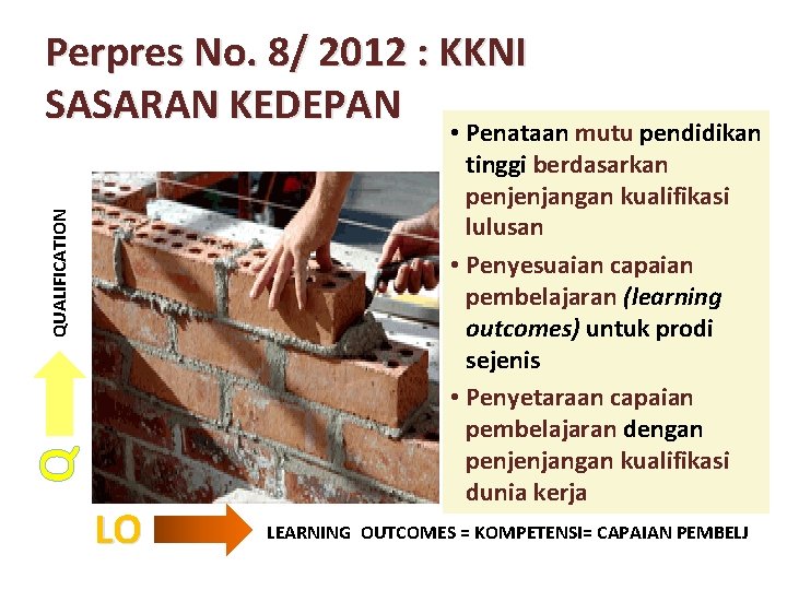Q QUALIFICATION Perpres No. 8/ 2012 : KKNI SASARAN KEDEPAN • Penataan mutu pendidikan