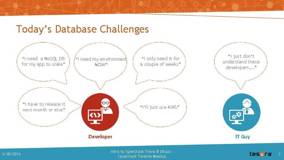 Today’s Database Challenges “I need a No. SQL DB for my app to scale”