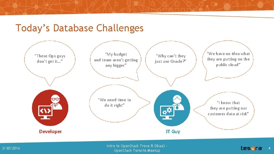 Today’s Database Challenges “These Ops guys don’t get it. . . ” “My budget