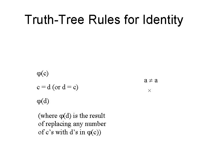 Truth-Tree Rules for Identity (c) c = d (or d = c) (d) (where