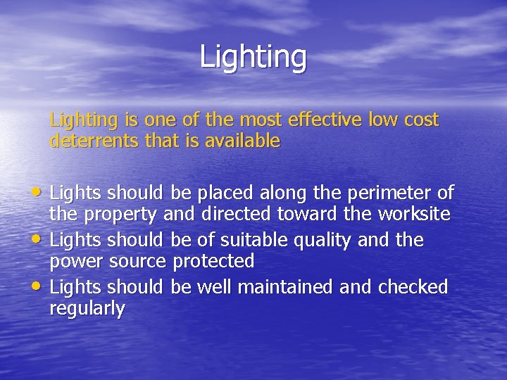 Lighting is one of the most effective low cost deterrents that is available •