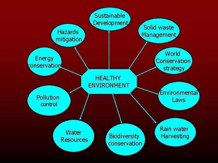 Sustainable Development Hazards mitigation Solid waste Management World Conservation strategy Energy conservation HEALTHY ENVIRONMENT