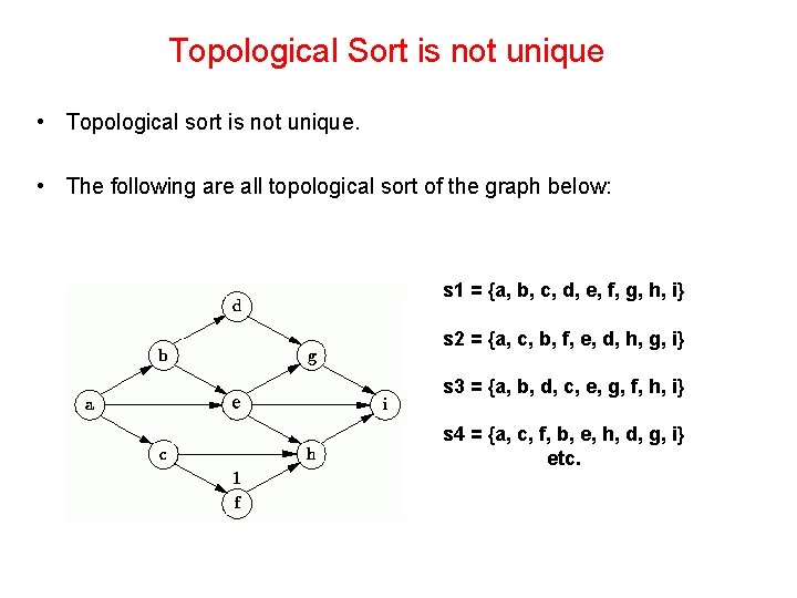 Topological Sort is not unique • Topological sort is not unique. • The following