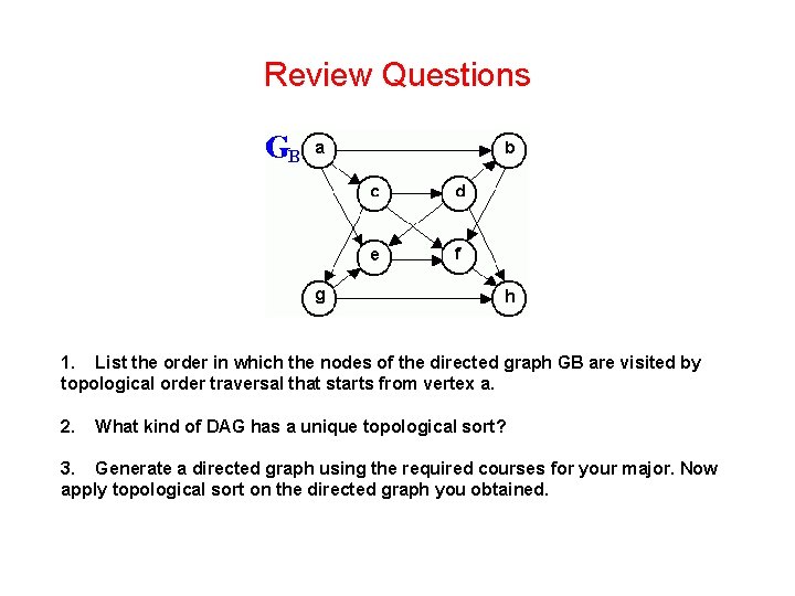 Review Questions 1. List the order in which the nodes of the directed graph