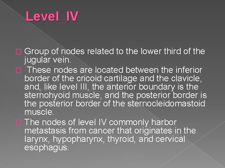 Level IV Group of nodes related to the lower third of the jugular vein.