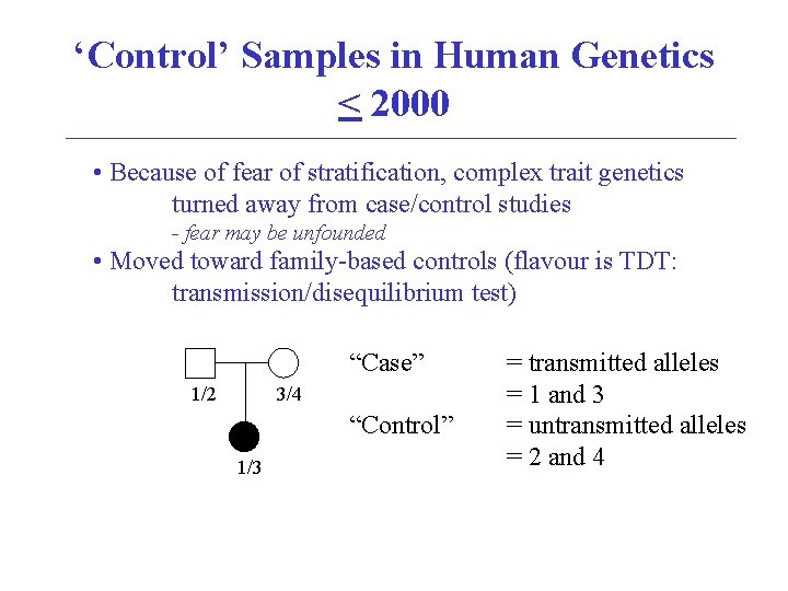 ‘Control’ Samples in Human Genetics < 2000 • Because of fear of stratification, complex