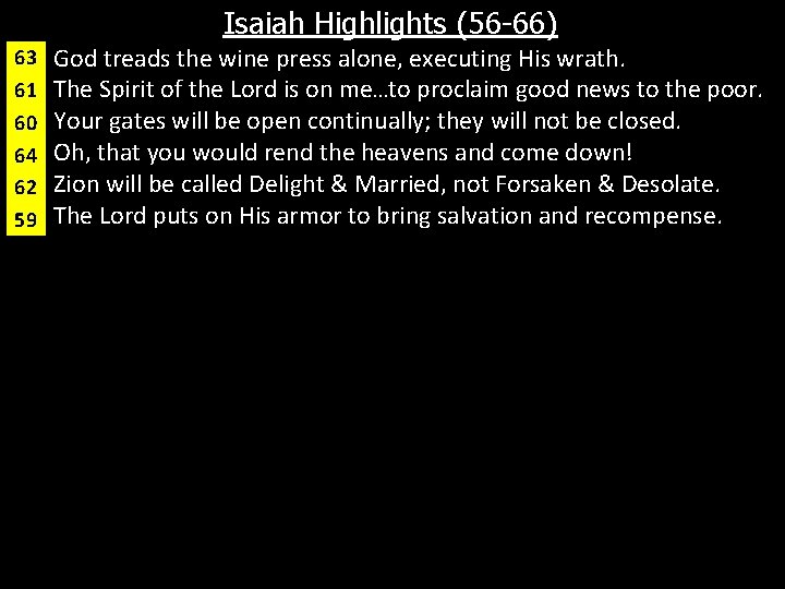 Isaiah Highlights (56 -66) 63 q q 61 q 60 q 64 q 62