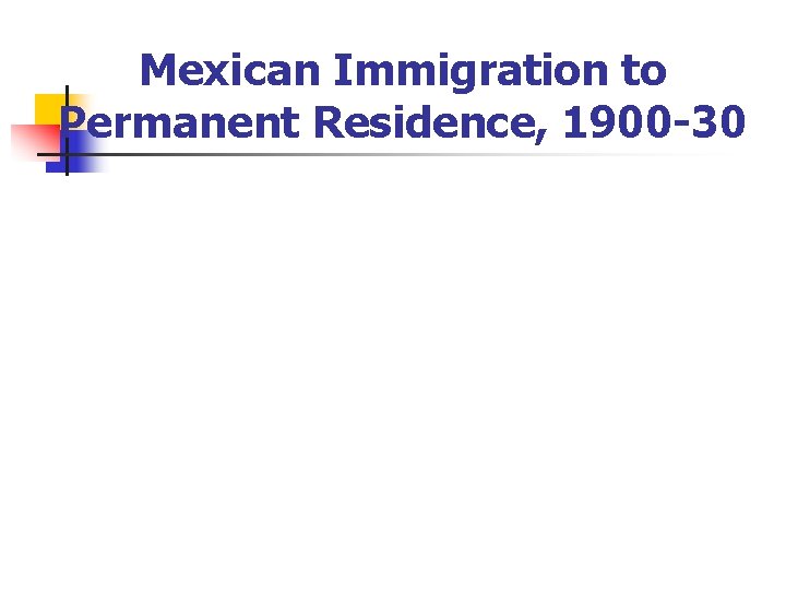 Mexican Immigration to Permanent Residence, 1900 -30 