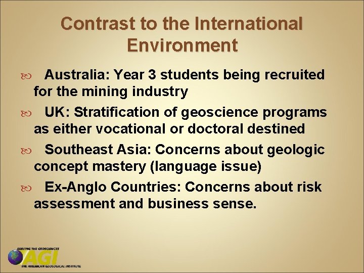 Contrast to the International Environment Australia: Year 3 students being recruited for the mining