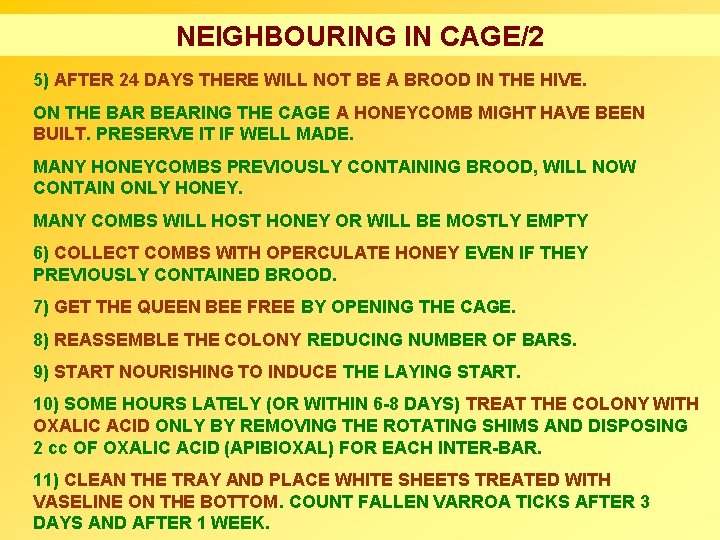 NEIGHBOURING IN CAGE/2 5) AFTER 24 DAYS THERE WILL NOT BE A BROOD IN