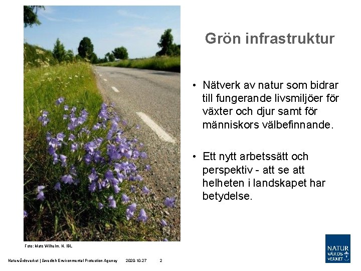 Grön infrastruktur • Nätverk av natur som bidrar till fungerande livsmiljöer för växter och