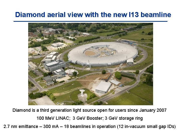 Diamond aerial view with the new I 13 beamline Diamond is a third generation