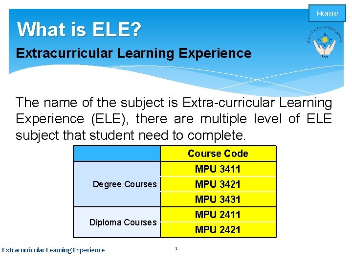 Home What is ELE? Extracurricular Learning Experience The name of the subject is Extra-curricular