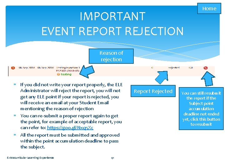 IMPORTANT EVENT REPORT REJECTION Home Reason of rejection If you did not write your