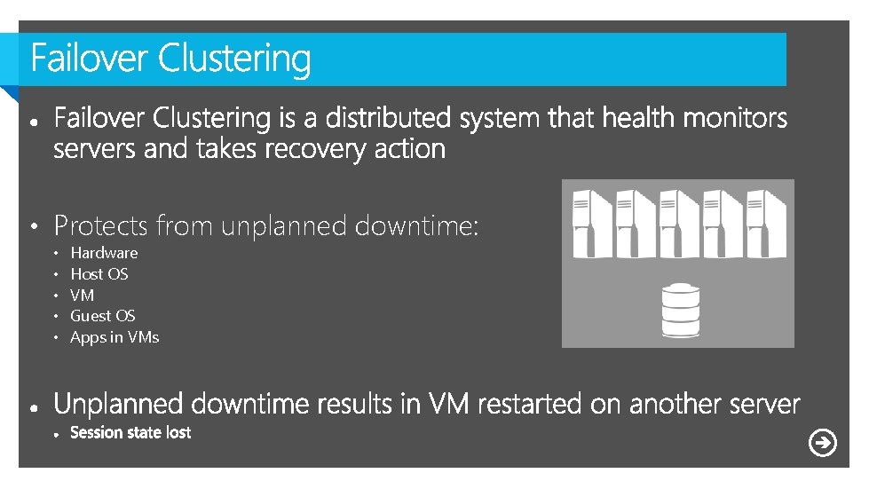  • Protects from unplanned downtime: • • • Hardware Host OS VM Guest