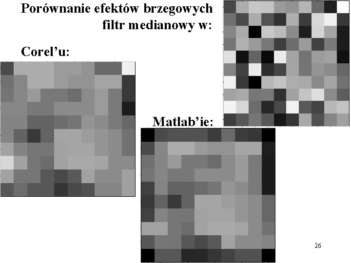 Porównanie efektów brzegowych filtr medianowy w: Corel’u: Matlab’ie: 26 