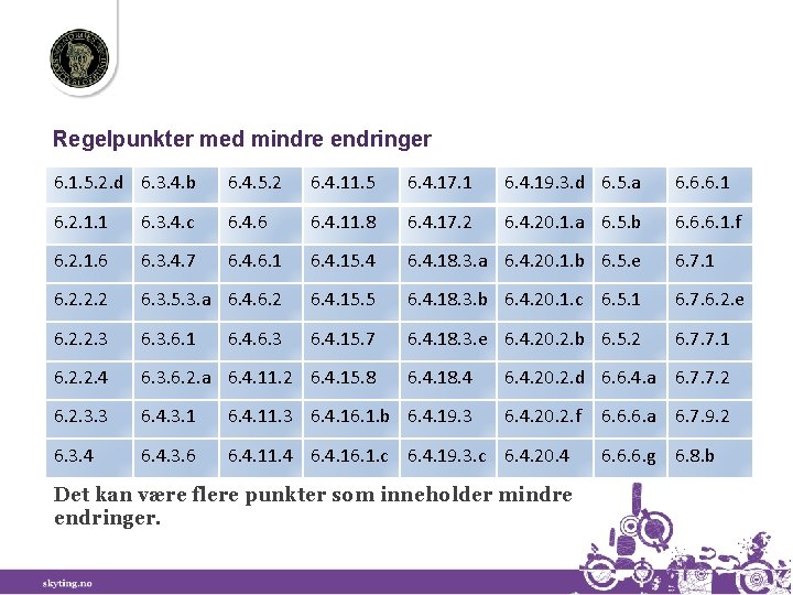 Regelpunkter med mindre endringer 6. 1. 5. 2. d 6. 3. 4. b 6.