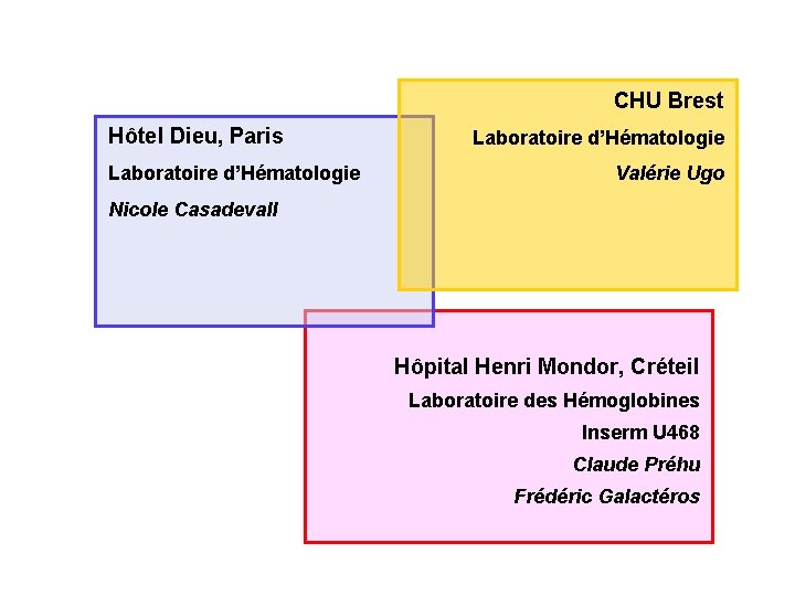 CHU Brest Hôtel Dieu, Paris Laboratoire d’Hématologie Valérie Ugo Nicole Casadevall Hôpital Henri Mondor,