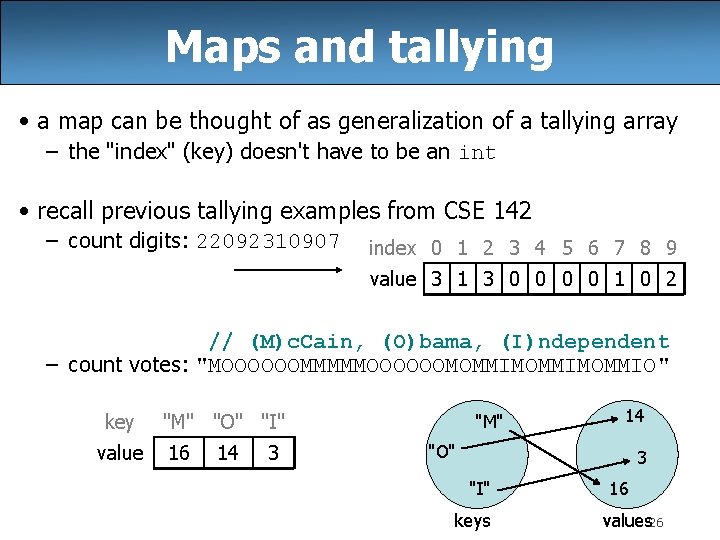 Maps and tallying • a map can be thought of as generalization of a