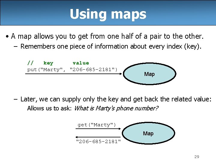 Using maps • A map allows you to get from one half of a